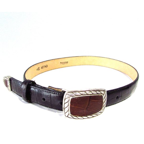 Croco Embossed Leather Belt Style 40143 - Picture 1 of 4